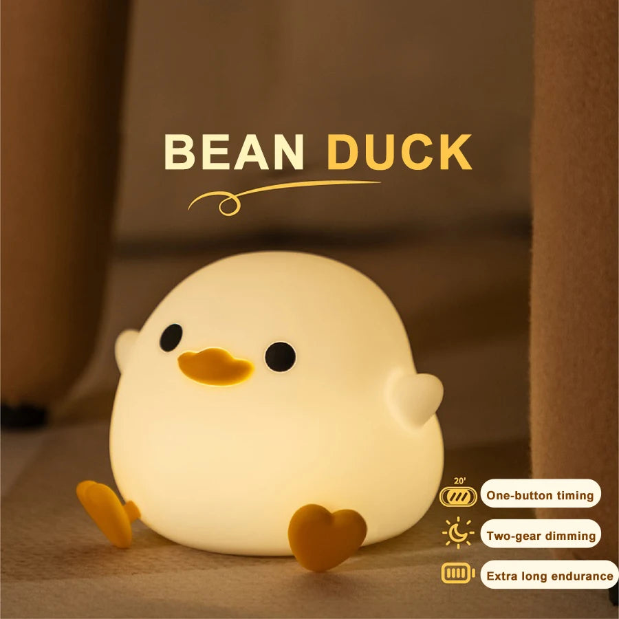 Doudou Duck Silicone Alarm Lamp - Ambient Bedside Light with USB Charging and Sleep Mode