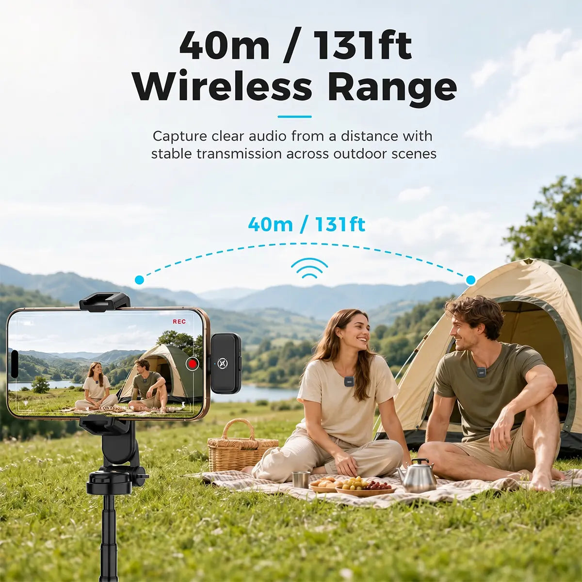 Portable Wireless Lavalier Microphone with Charging Case - Portable Rechargeable Mic, Plug & Play, Noise Cancelling, 131Ft Range, 20H Battery, Mini Vlogging Equipment for Content Creation, Vlog Streaming
