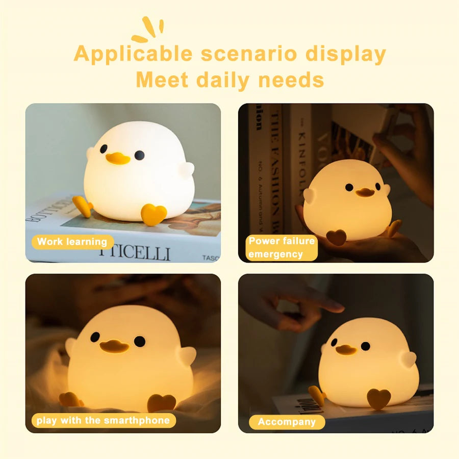 Doudou Duck Silicone Alarm Lamp - Ambient Bedside Light with USB Charging and Sleep Mode