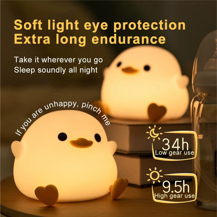 Doudou Duck Silicone Alarm Lamp - Ambient Bedside Light with USB Charging and Sleep Mode