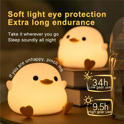 Doudou Duck Silicone Alarm Lamp - Ambient Bedside Light with USB Charging and Sleep Mode
