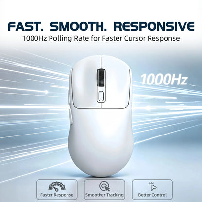 T-WOLF X4 59G Ultra Lightweight Wireless Gaming Mouse, Tri-Mode Rechargeable Multi-Device Mouse, 1000Hz Polling Rate, Programmable Mouse Driver Support, Sticker Kit for Personal Style, Fast Response Gamer Stuff for PC Gaming & Desk Setup, White & Black